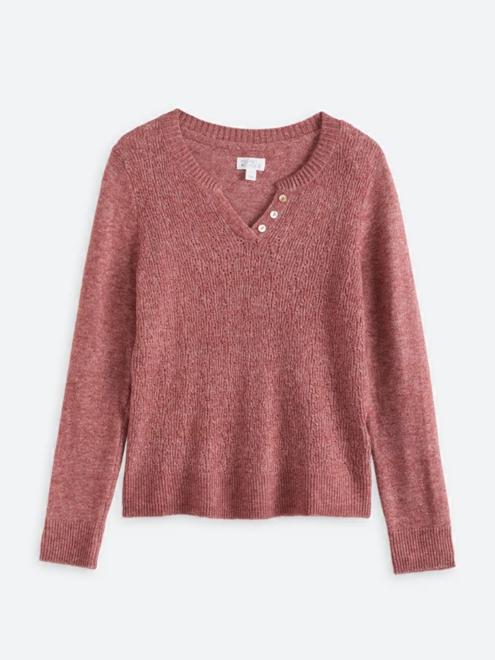 Market & Spruce Naomi Novelty Stitch Henley Sweater - Red